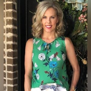 Cabi Floral Green Sleeveless Top